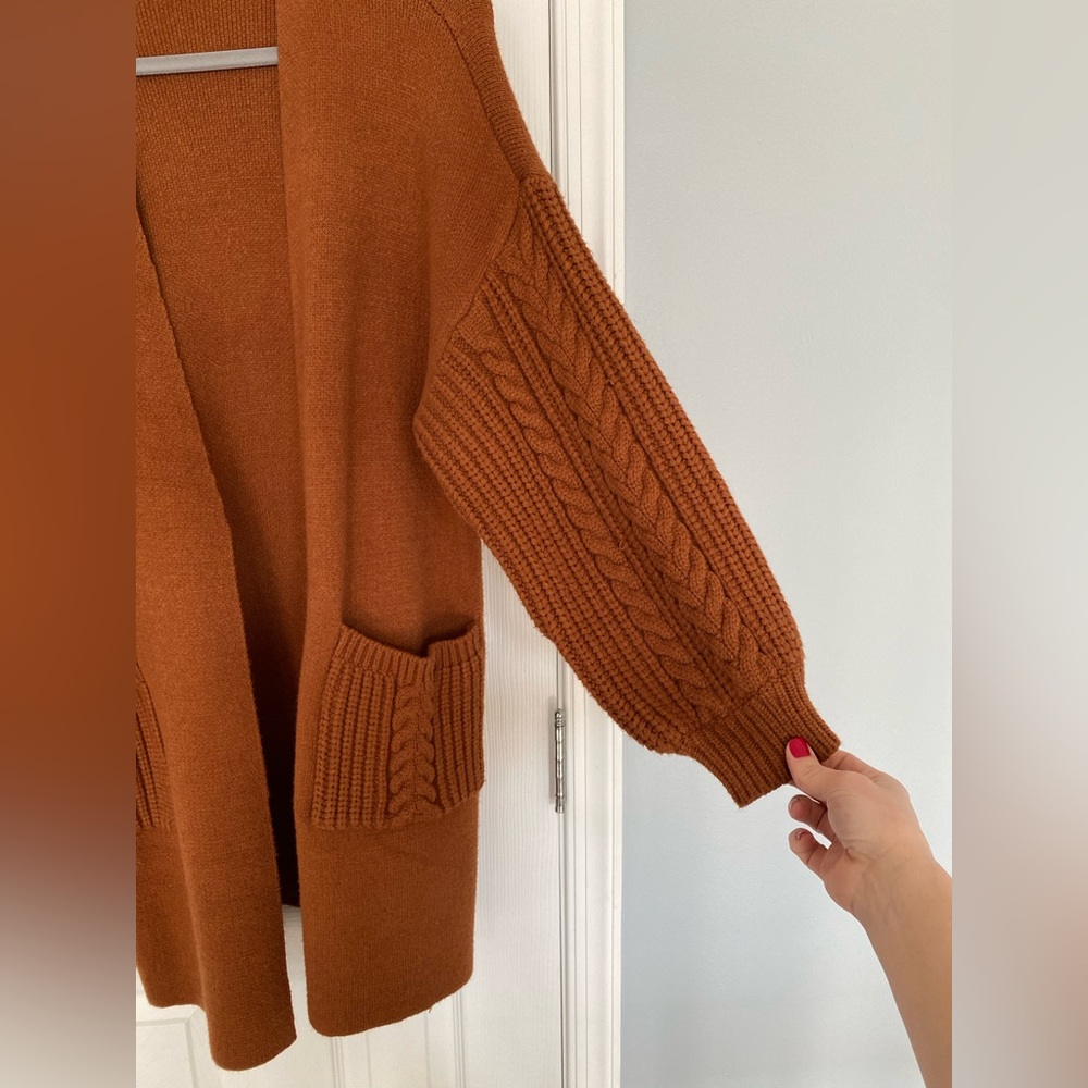 Lulu's Rust Cable Knit Open-Front Cardigan - Picture 7 of 16